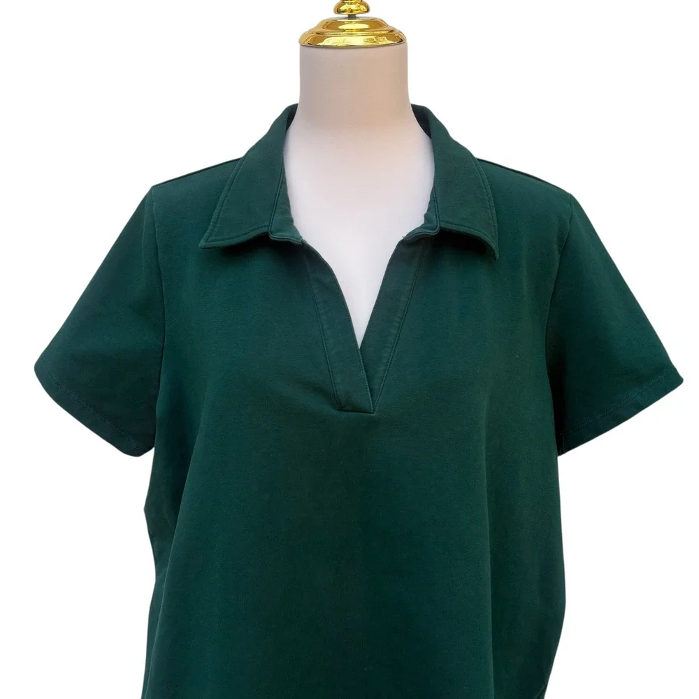 Universal Standard Varsity French Terry‎ Polo Top XS 10/12 Green Split Neck - Picture 2 of 9
